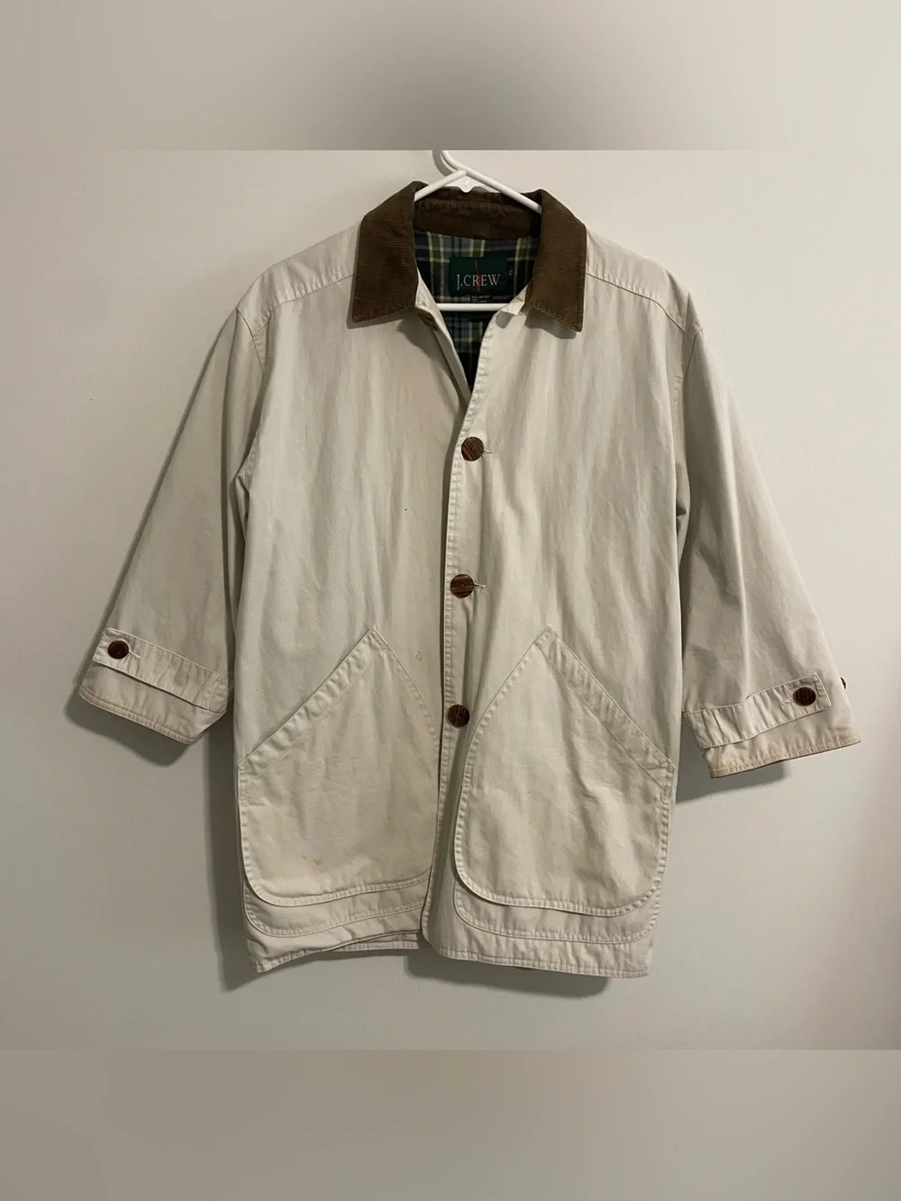 Vintage 90s J Crew Beige Barn Jacket Button Workwear Size XS Cotton Minimal READ